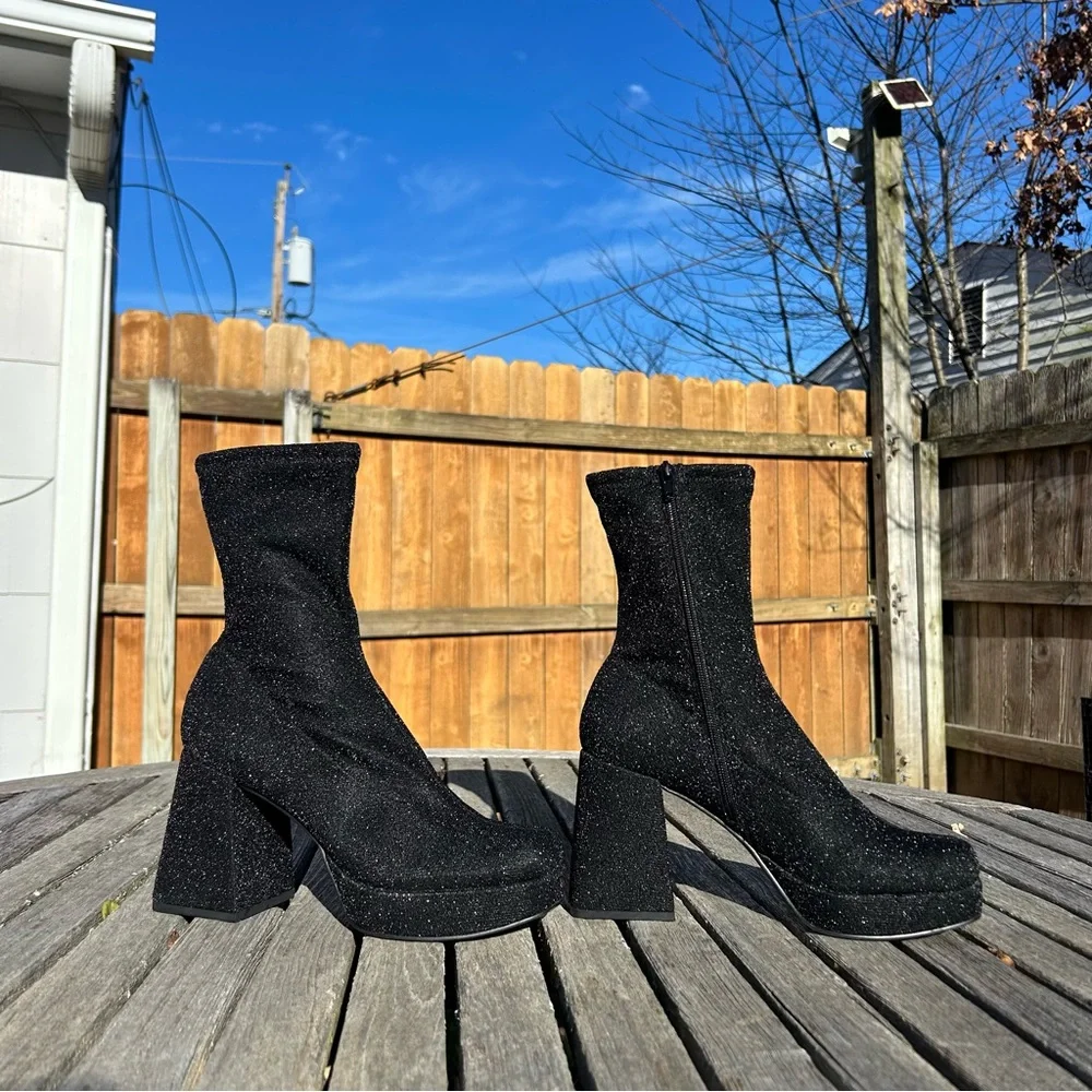 Abound Steffie platform bootie in‎ black glitter size 7.5 club alternative punk